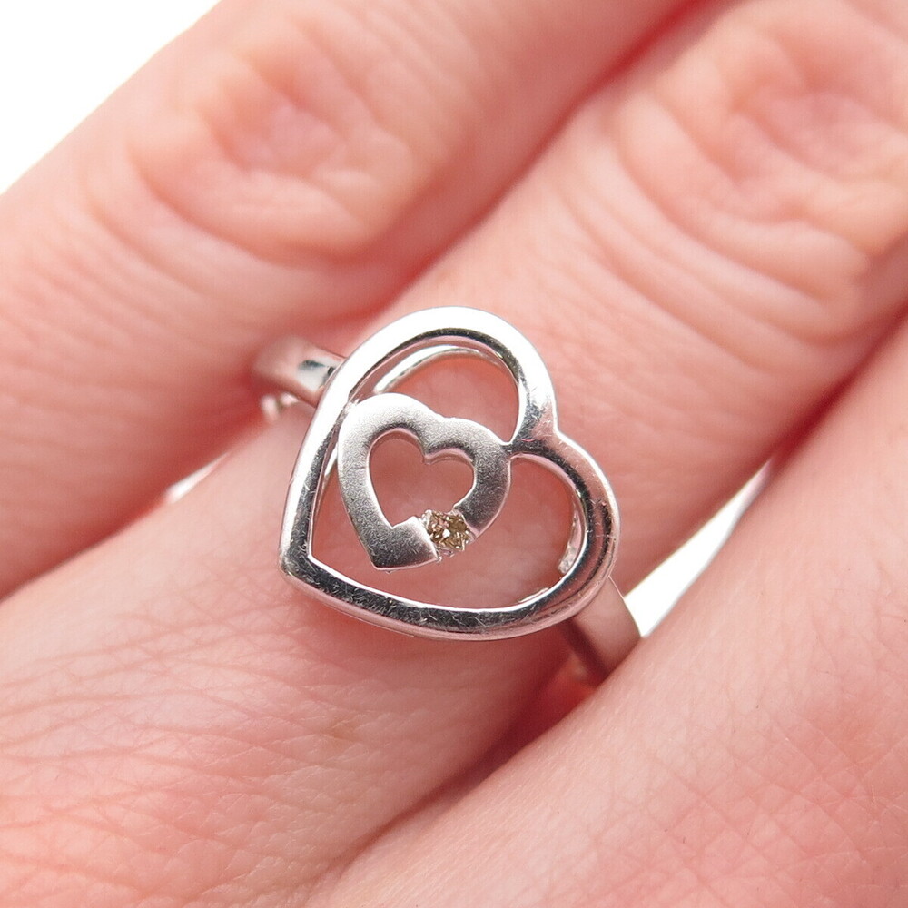 Jewelry Concepts 925 Sterling Silver Real Champagne Diamond Heart Ring Size 5.75
